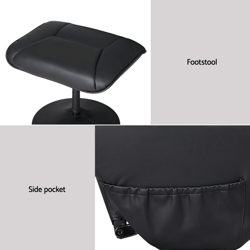 Recliner Chair with Heated Massage and Ottoman – Black, PU Leather
