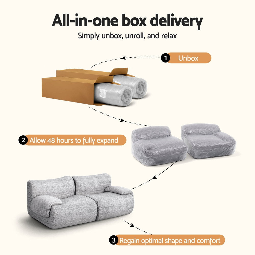 2-Seater Modular Sofa Bed – No Assembly, Light Grey Fabric
