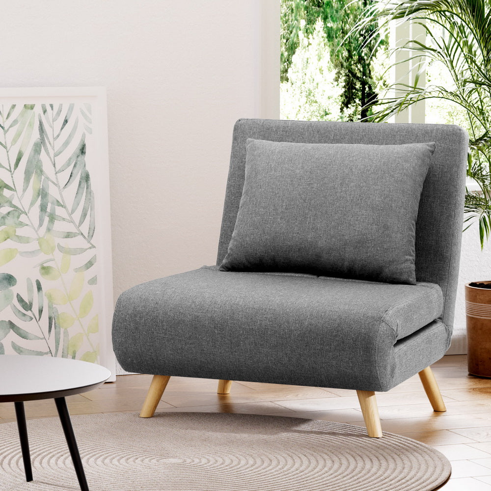 Convertible Sofa Bed Recliner – Linen Grey, 1-Seater