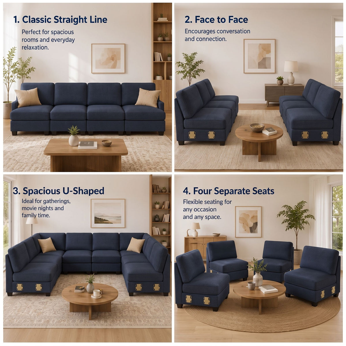 TWSC 4 Seater Modular Sofa Set Sectional Easy Assembly Dark Grey