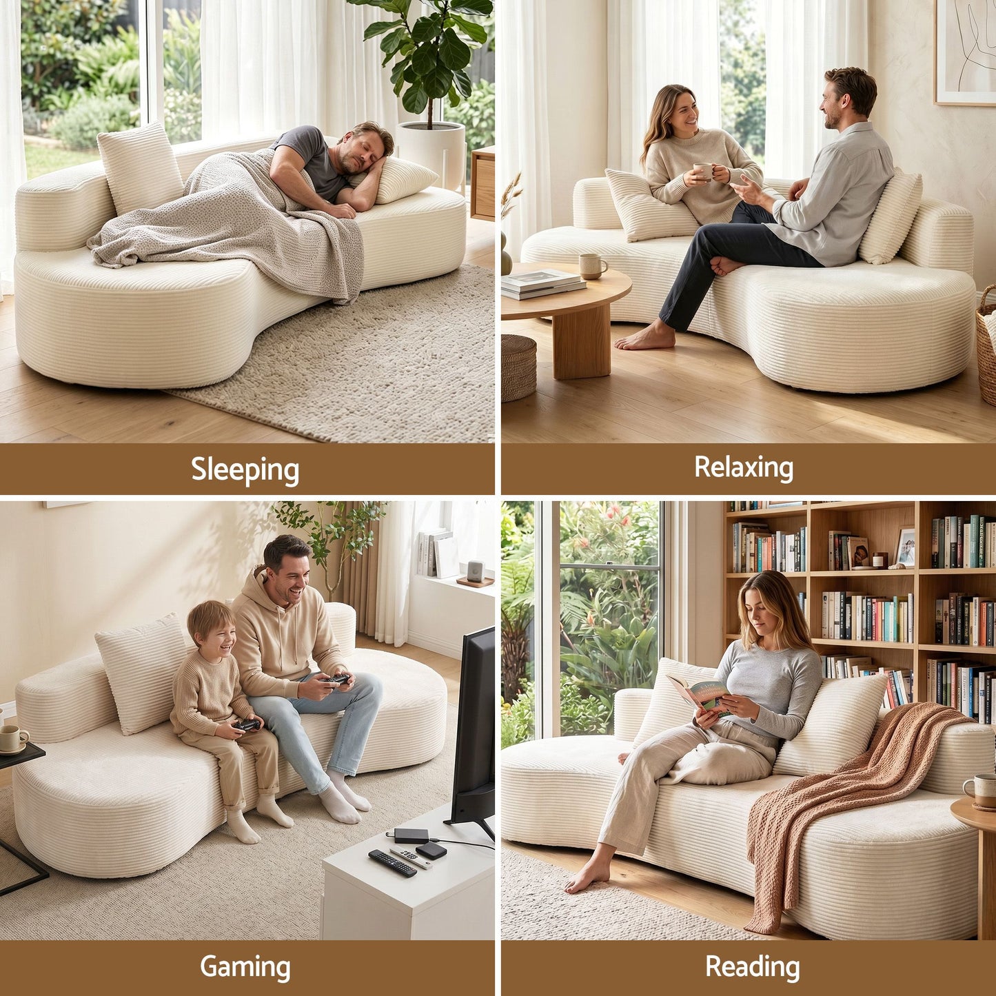TWSC 228cm Modular Sofa Bed Sectional Boneless Couches for Living Room No Assembly Required