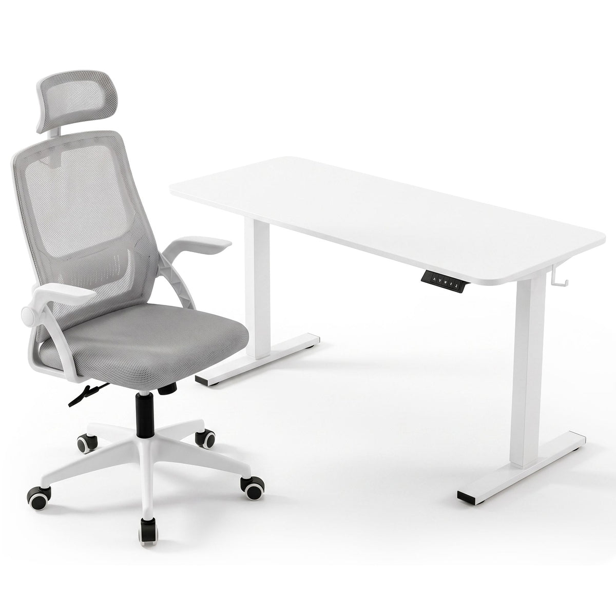 TWSC Standing Desk Office Chair Sit Stand Ergonomic Combo 140cm White