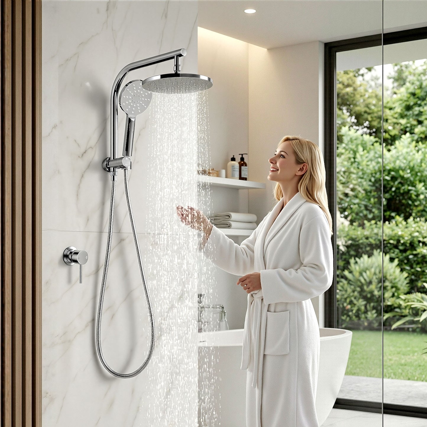 Rainfall Shower Head Set – 9" Chrome High Pressure with Handheld Mixer Tap