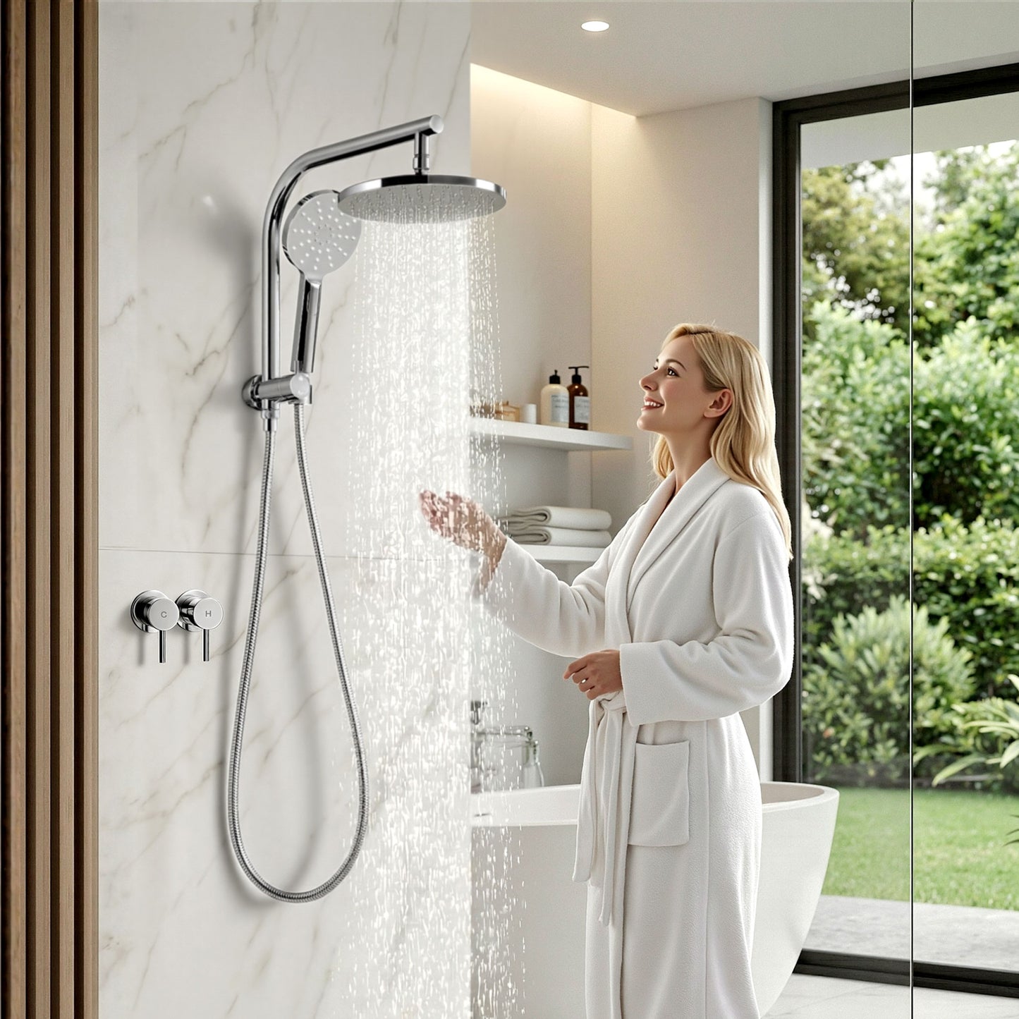 Rain Shower Head Set – 9" Chrome High Pressure with Handheld Twin Tap