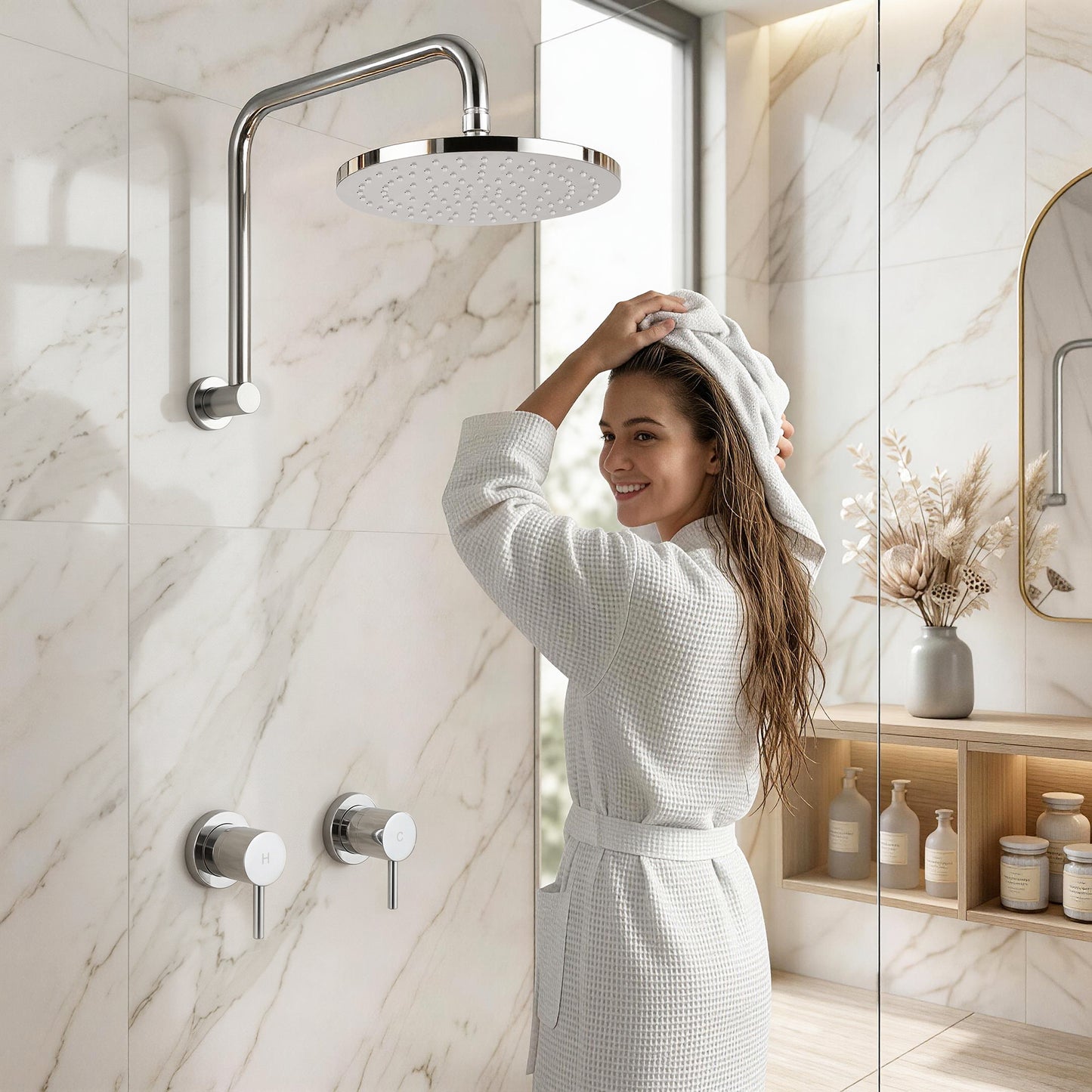 Rain Overhead Swivel Shower Head – 9" Silver Brass Design