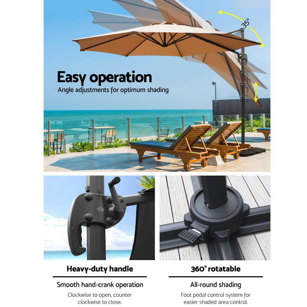 Instahut 3m Outdoor Umbrella w/Base Cantilever Beach Roma 360 Degree Tilt