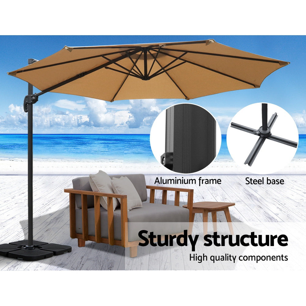 Instahut 3m Outdoor Umbrella w/Base Cantilever Beach Roma 360 Degree Tilt