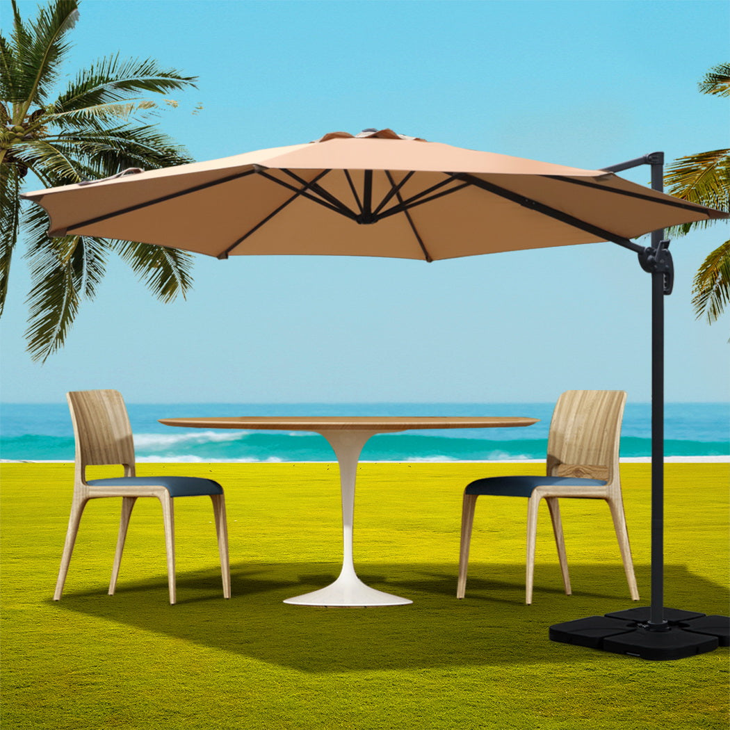 Instahut 3m Outdoor Umbrella w/Base Cantilever Beach Roma 360 Degree Tilt