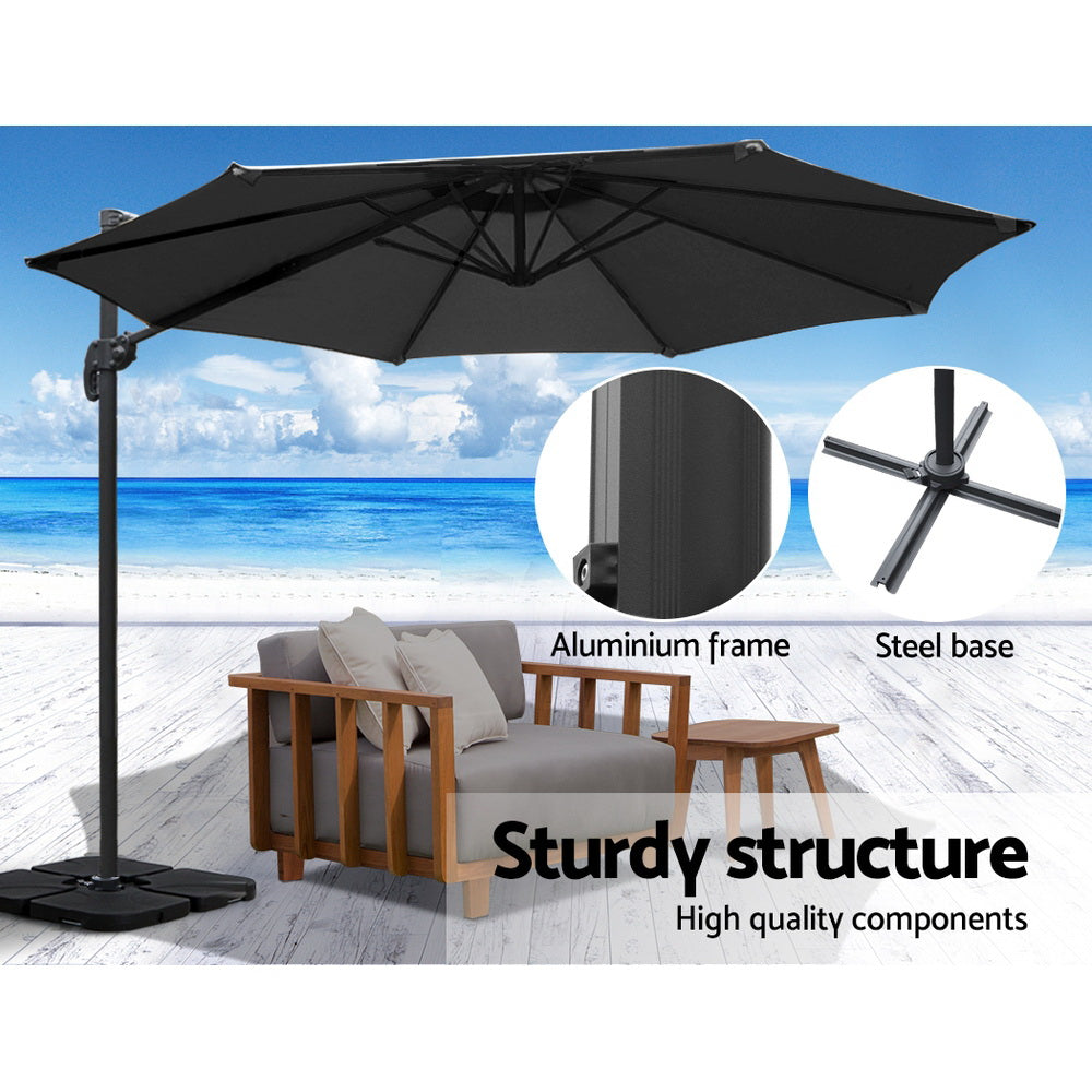 Instahut 3m Outdoor Umbrella w/Base Cantilever Beach Roma 360 Degree Tilt