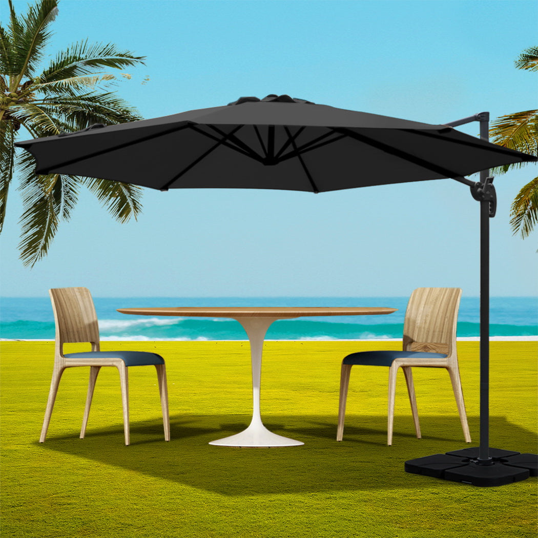 Instahut 3m Outdoor Umbrella w/Base Cantilever Beach Roma 360 Degree Tilt
