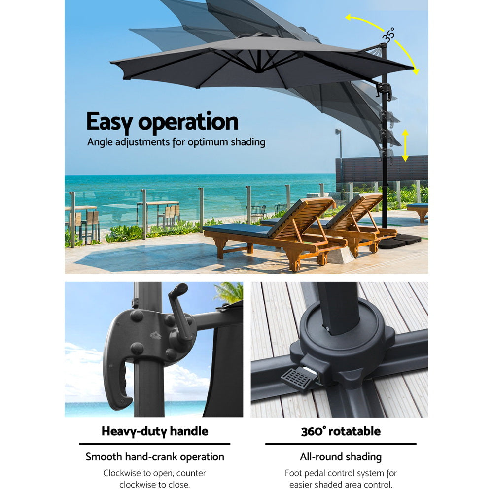 Instahut 3m Outdoor Umbrella w/Base Cantilever Beach Roma 360 Degree Tilt