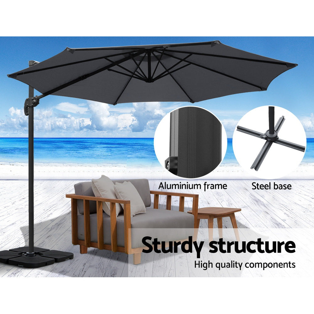 Instahut 3m Outdoor Umbrella w/Base Cantilever Beach Roma 360 Degree Tilt