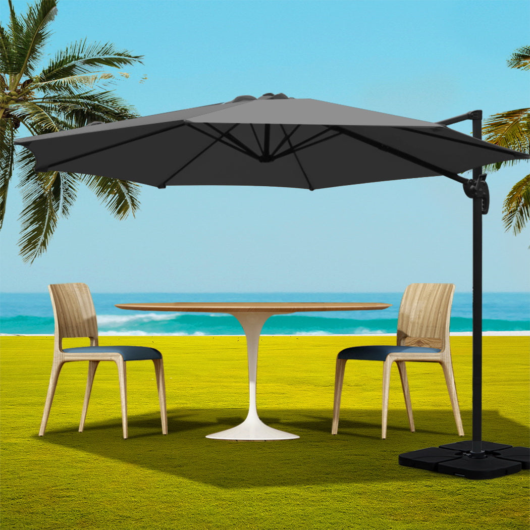 Instahut 3m Outdoor Umbrella w/Base Cantilever Beach Roma 360 Degree Tilt