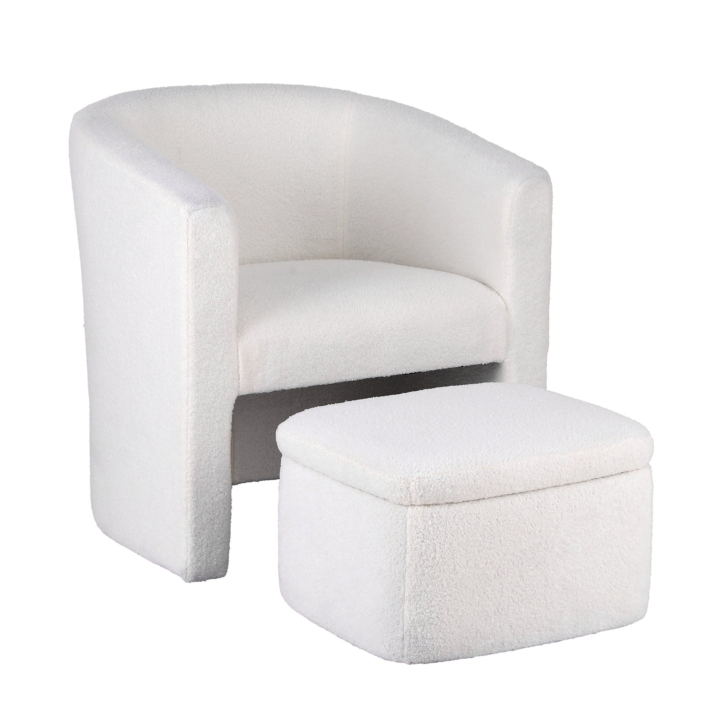 Armchair with Storage Ottoman – Boucle Fabric, White