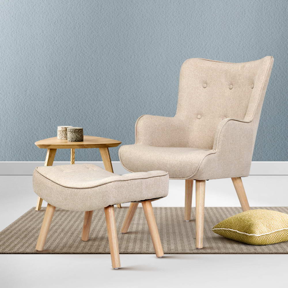 TWSC Armchair Set with Ottoman Beige Lansar