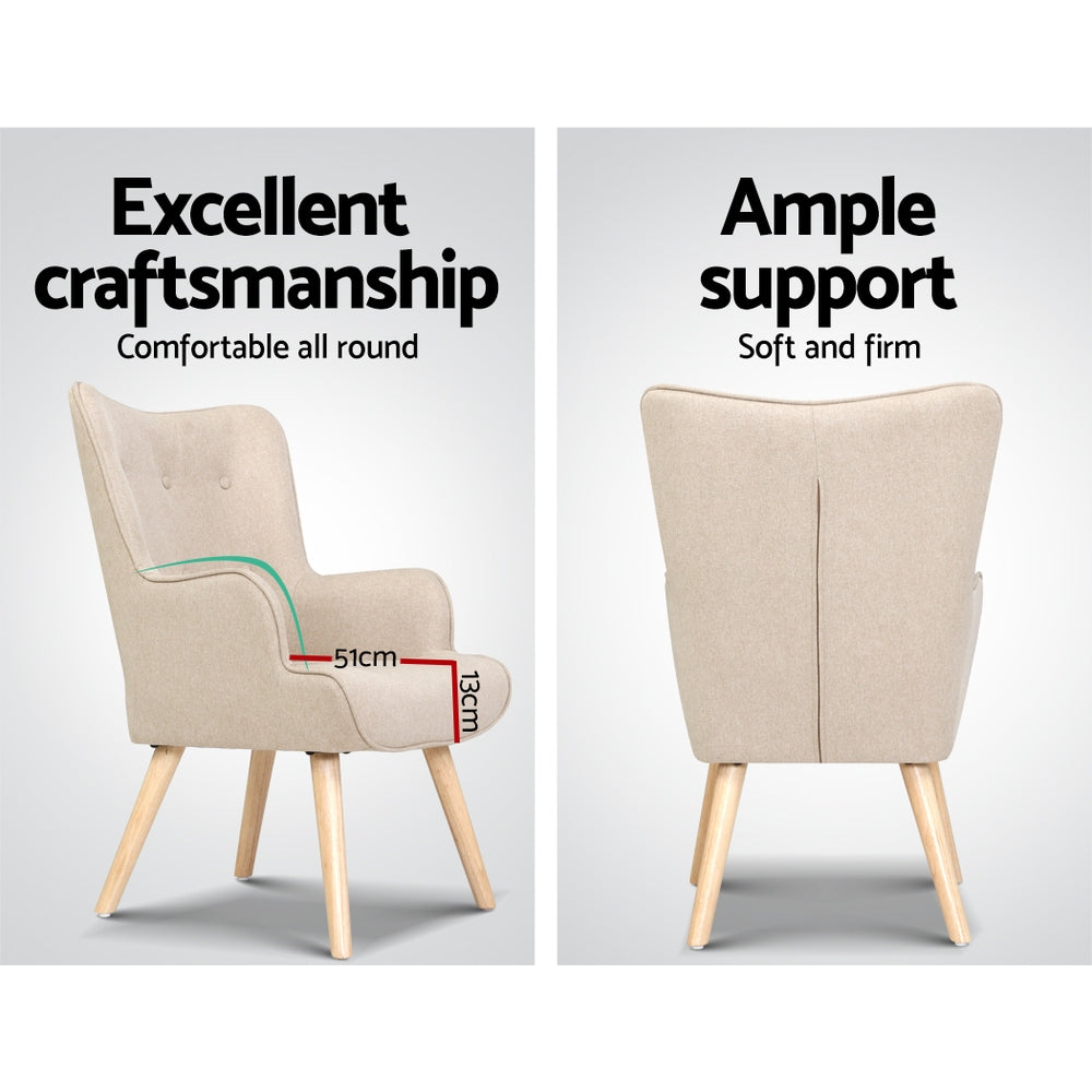TWSC Armchair Set with Ottoman Beige Lansar