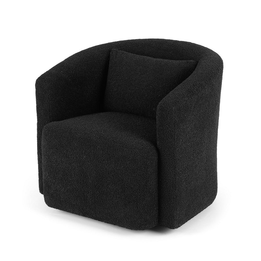 Round Swivel Armchair – Sherpa Fleece, Black