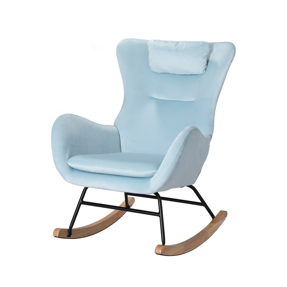 TWSC Rocking Chair Armchair Pillow Velvet Blue