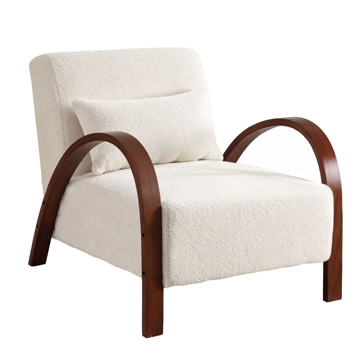 TWSC Teddy Fabric Armchair with Bentwood Arms – Beige — product-only angled view