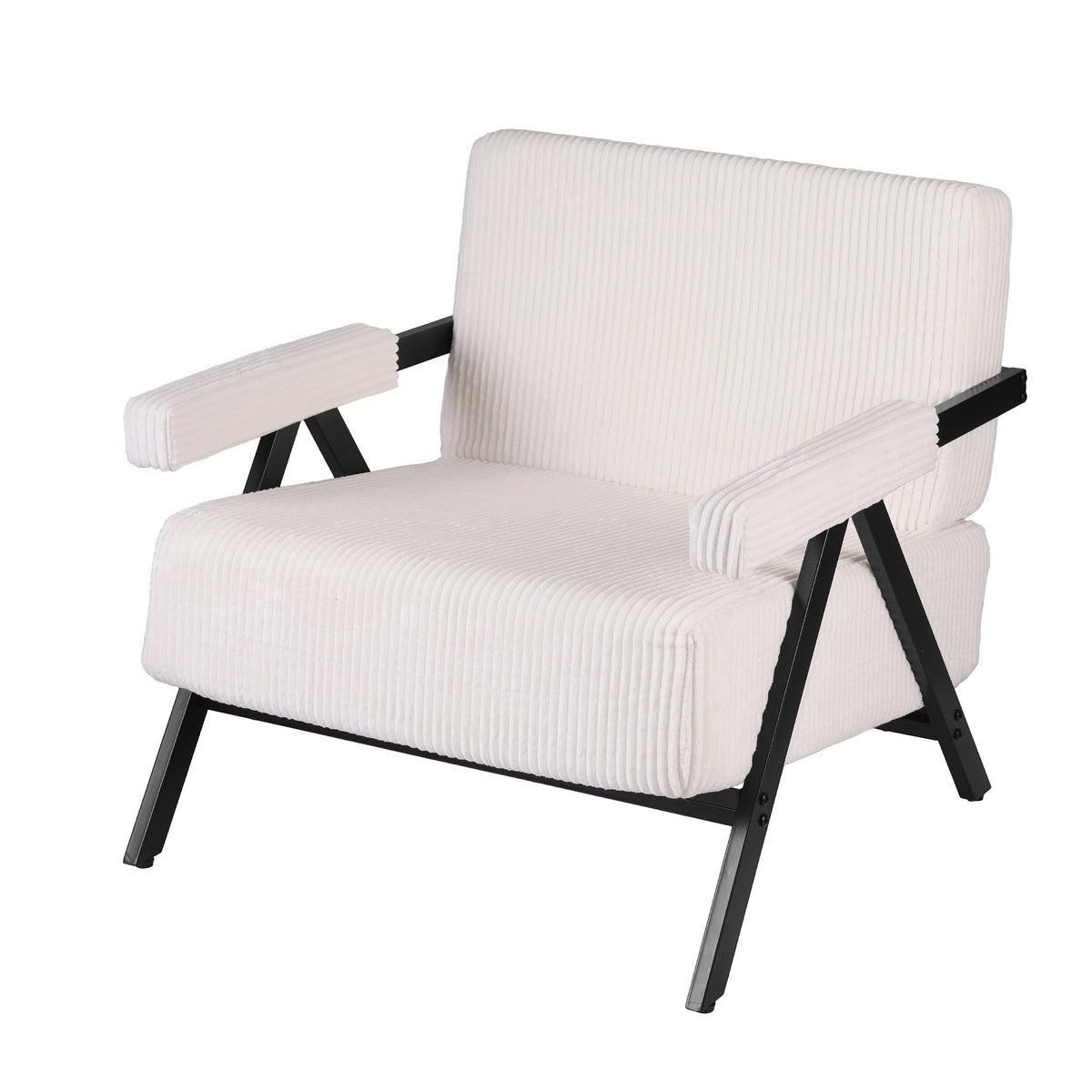TWSC Compressed Armchair White Corduroy Accent Chair for Small Space