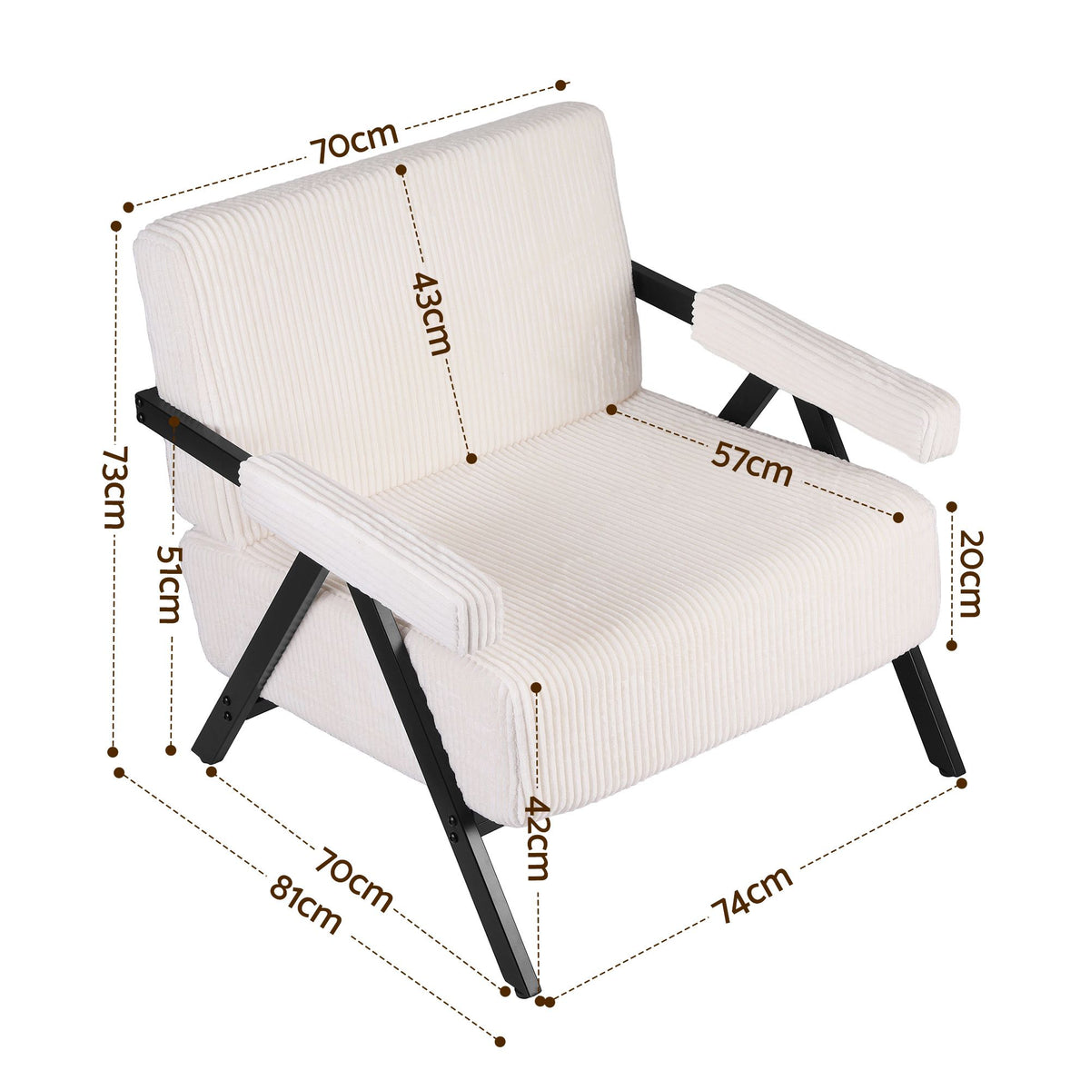 TWSC Compressed Armchair White Corduroy Accent Chair for Small Space