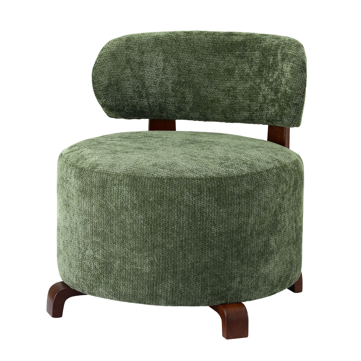 TWSC Curved-Back Linen Armchair – Green — product-only angled front view