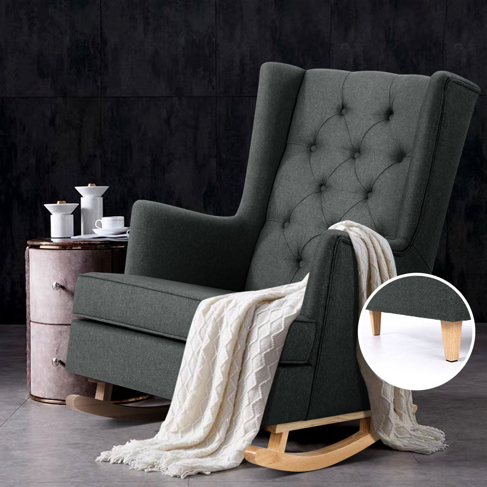 TWSC Rocking Chair Armchair Linen Fabric Charcoal Gaia