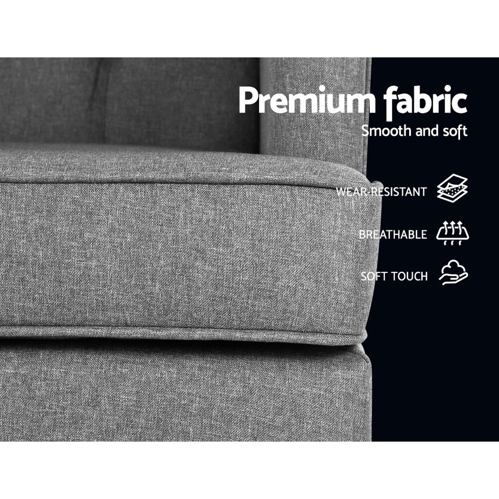 TWSC Rocking Chair Armchair Linen Fabric Grey Gaia
