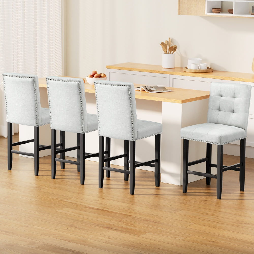 TWSC 4x Bar Stools Kitchen Dining Chairs Counter Fabric Stool Wooden Ada Grey
