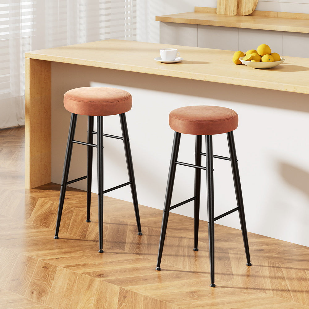 TWSC 2x Bar Stools Kitchen Dining Chairs Counter Round PU Leather Lane Brown