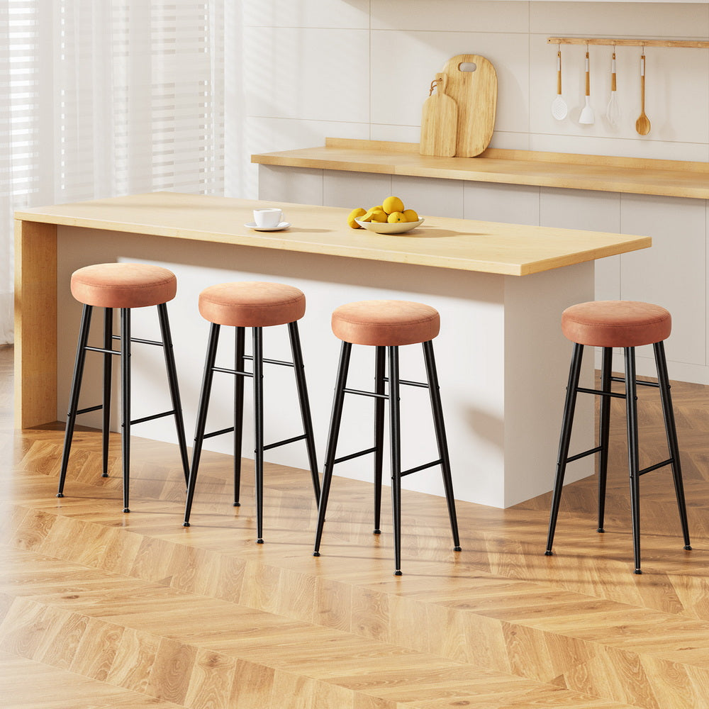 TWSC 4x Bar Stools Kitchen Dining Chairs Counter Round PU leather Lane Brown