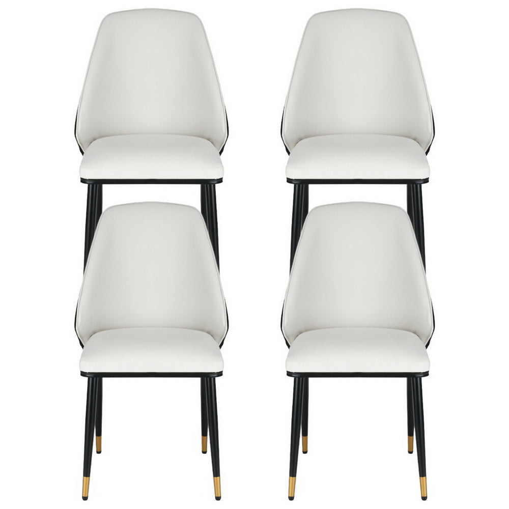 TWSC Dining Chairs Set of 4 Leather Seat Beige and Black
