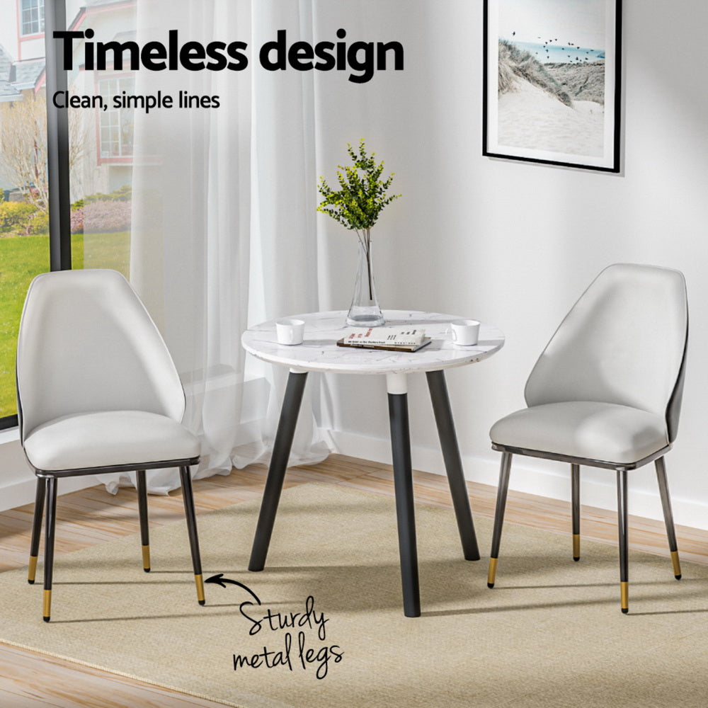 TWSC Dining Chairs Set of 4 Leather Seat Beige and Black