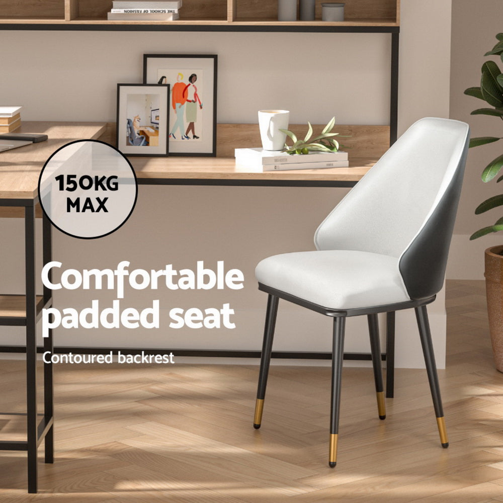 TWSC Dining Chairs Set of 4 Leather Seat Beige and Black