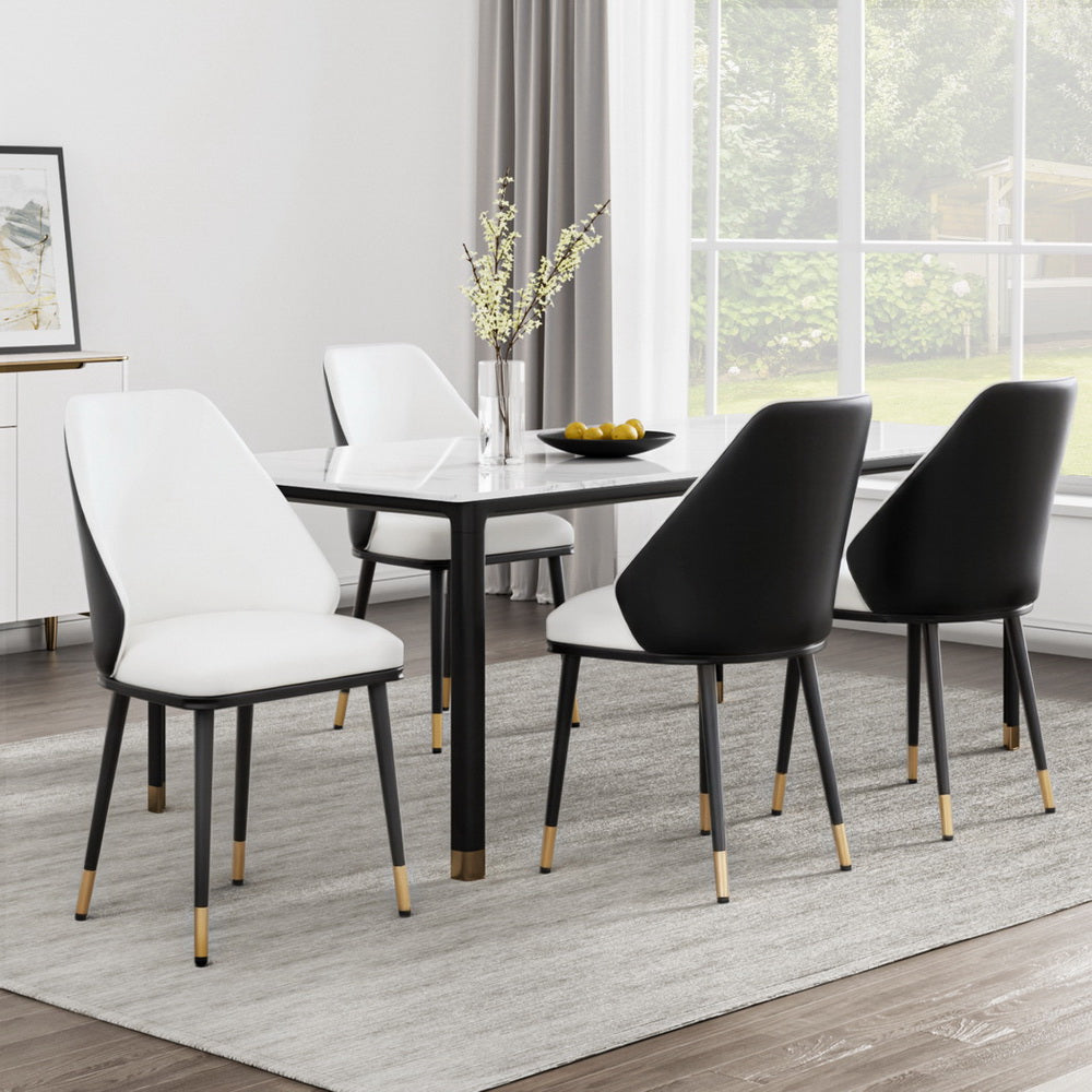 TWSC Dining Chairs Set of 4 Leather Seat Beige and Black