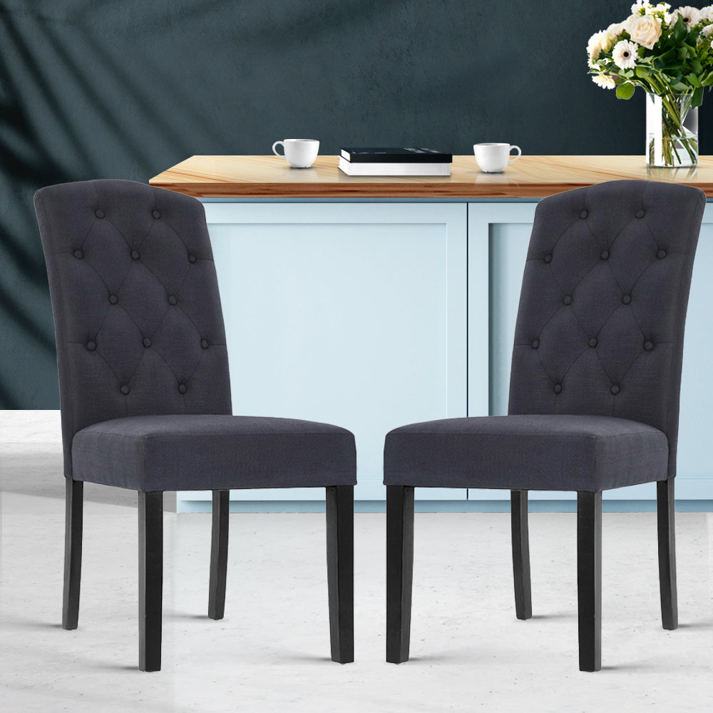 TWSC Dining Chairs Set of 2 Linen Parsons Chair Dark Grey