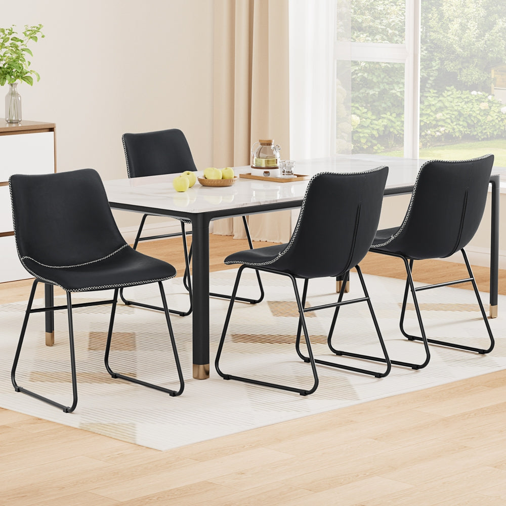 Dining Chairs Set of 4 – Retro PU Leather, Black Sled Base