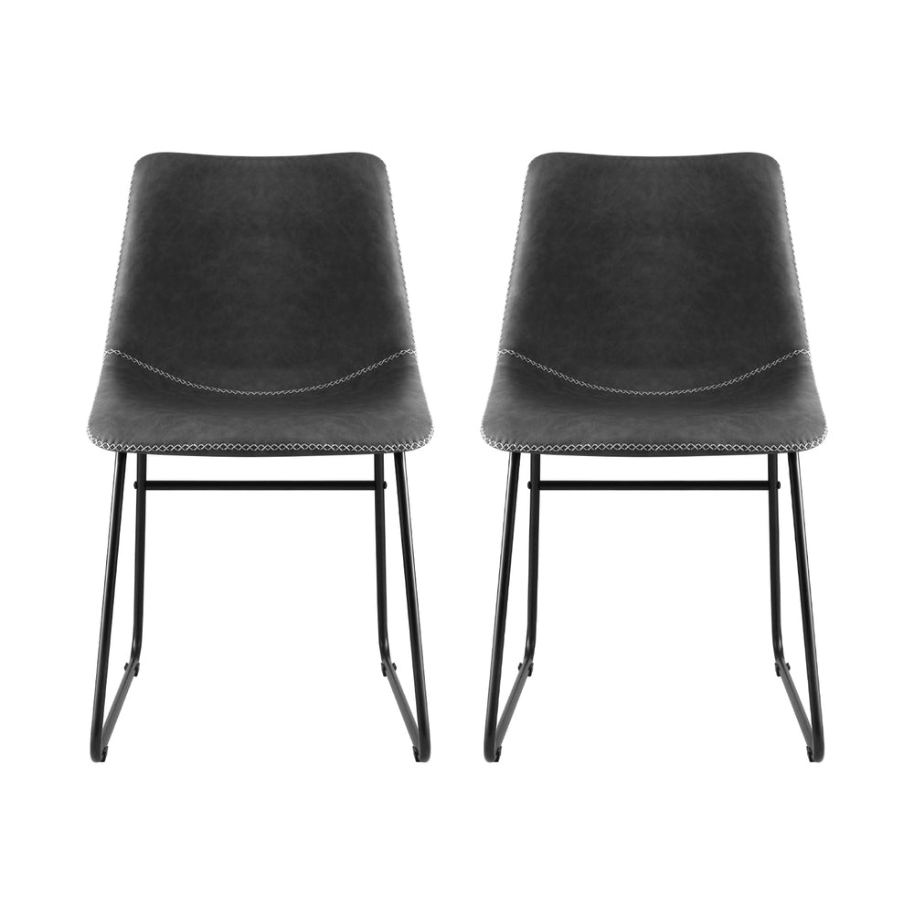 TWSC 2x Dining Chairs Retro PU Leather Kitchen Lounge Cafe Accent Chair Grey
