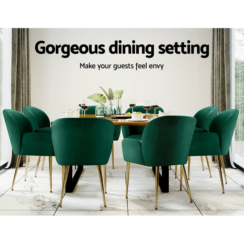 Dining Chairs Set of 2 – Velvet Upholstery, Green