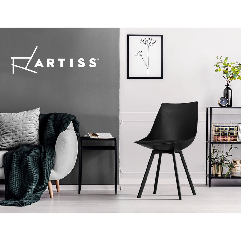 Dining Chairs Set of 2 - Cushioned PU Leather, Black with Steel Legs