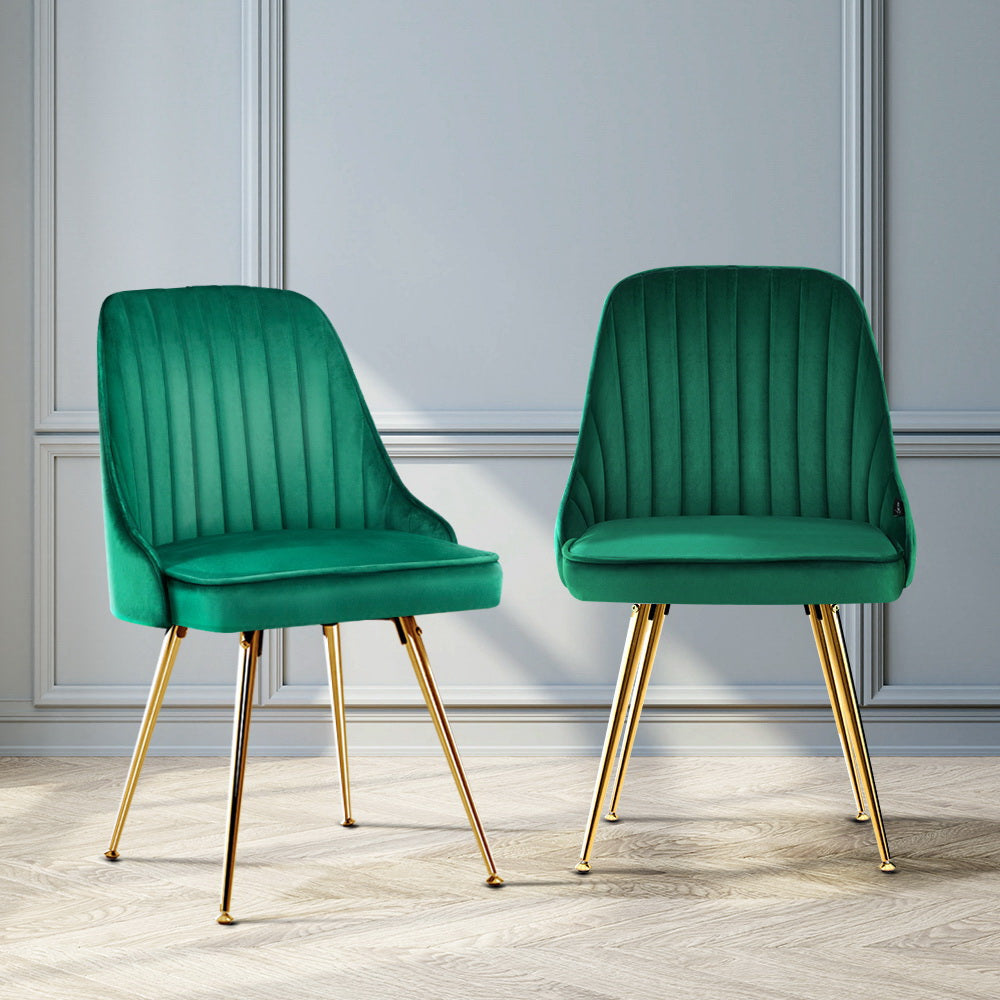 TWSC Dining Chairs Set of 2 Velvet Channel Tufted Green