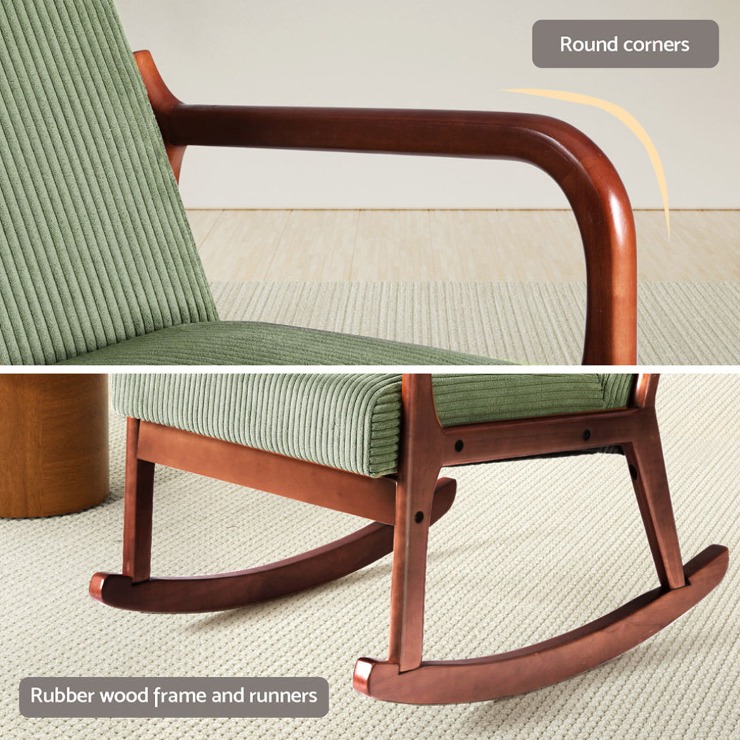 TWSC Rocking Armchair Lounge Chair Corduroy Green