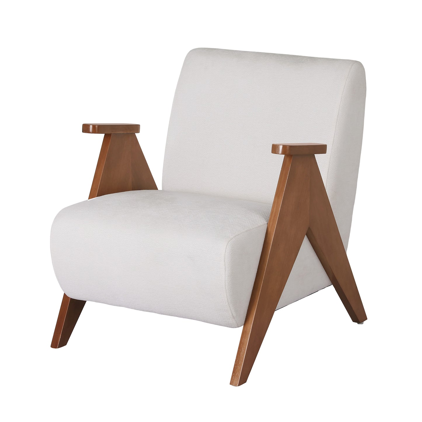 TWSC Armchair Accent Chair Sturdy Upholstered Solid Wood Chenille Fabric White