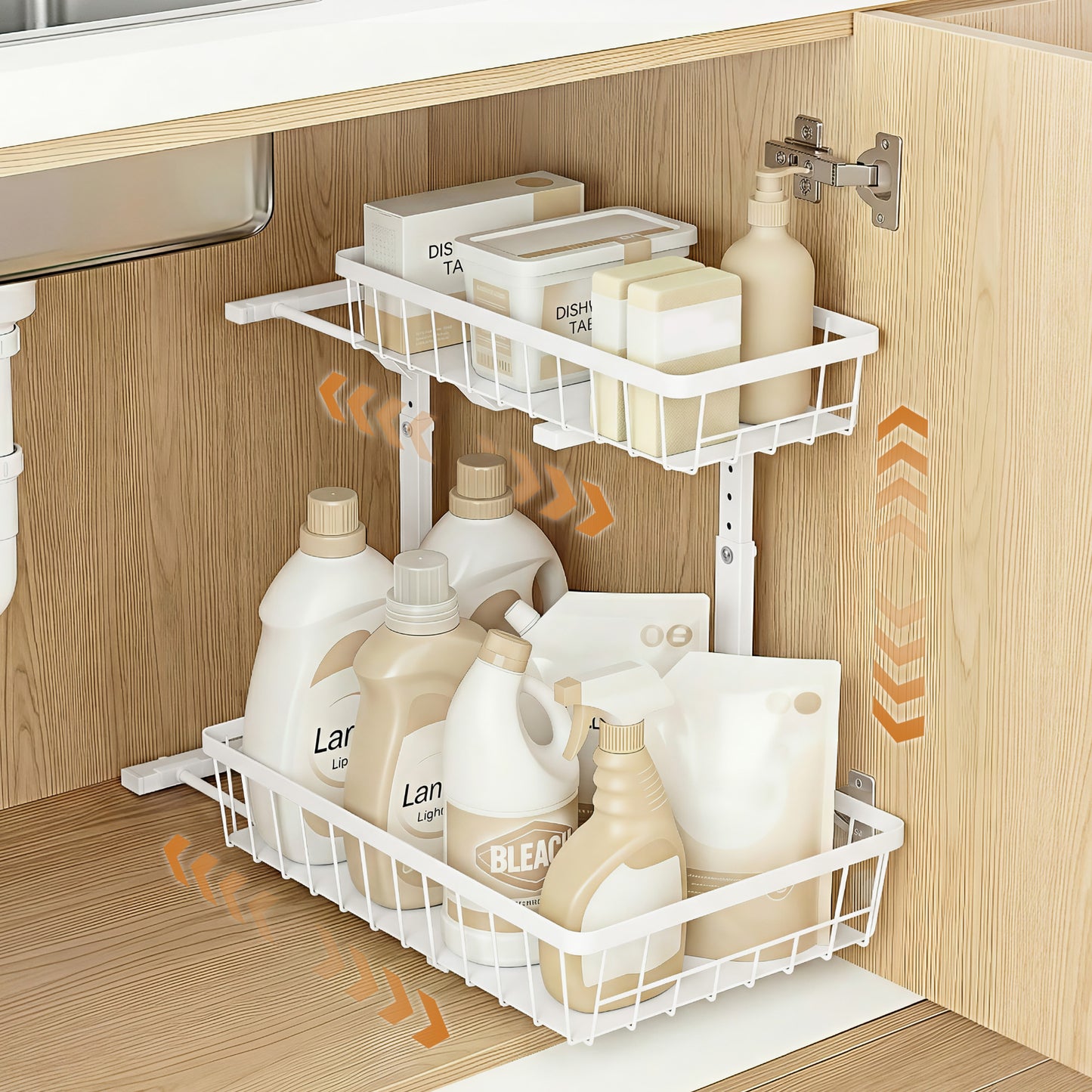 Under Sink Organizer with 2 Slide-Out Drawers – Adjustable Height, White Steel