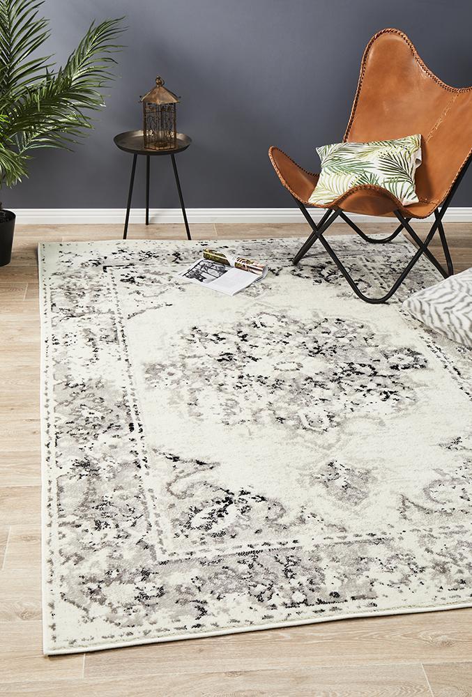 Alexa Transitional Rug by Rug Culture - White Grey Black & Grey Fuchsia