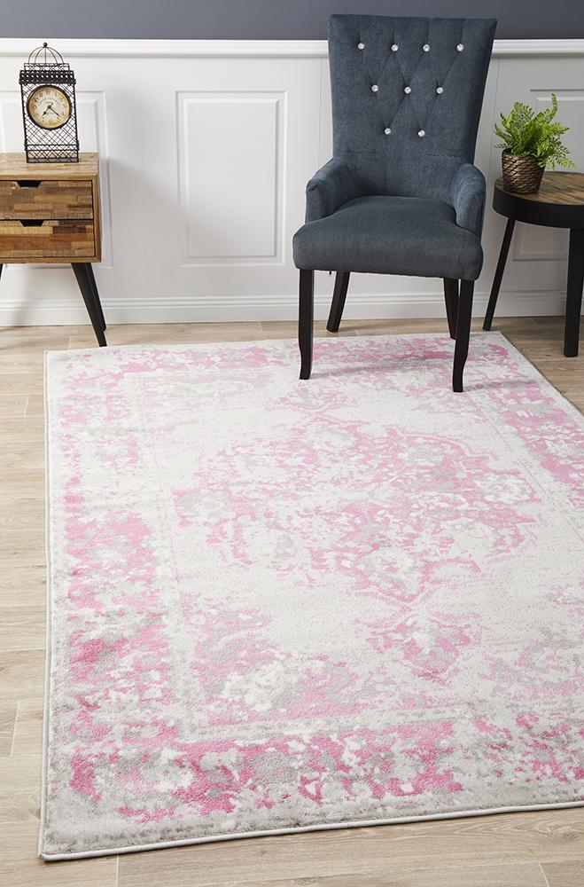 Alexa Transitional Rug by Rug Culture - White Grey Black & Grey Fuchsia