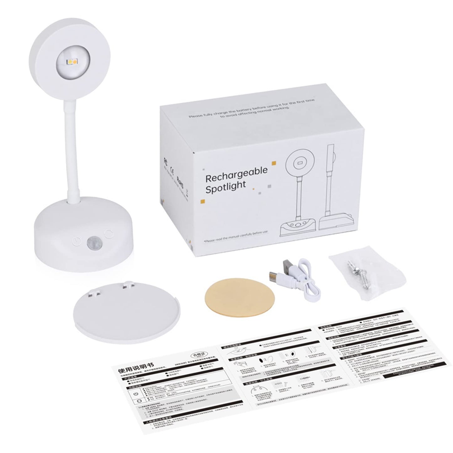Rechargeable LED Wall Spotlight – Wireless Motion Sensor, Remote, 3 Color Temperatures, White