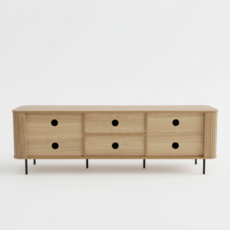 Florence Entertainment Unit – Tambour Doors, Natural Oak