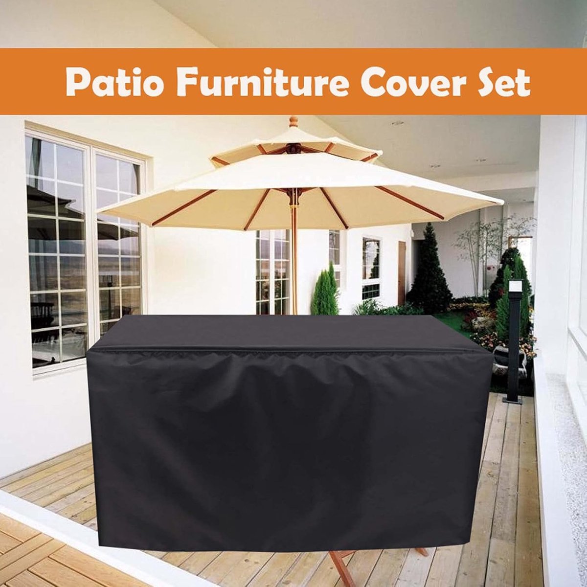 Garden Table Cover - 123*123*74 cm - Garden Furniture Cover - Square Garden Furniture Cover - Waterproof Garden Furniture Protective Cover - Waterproof Garden Table Cover - Dust Cover - Anti-UV - 210D Oxford Table Cover - for Garden, Gazebo, Balcony - Bla