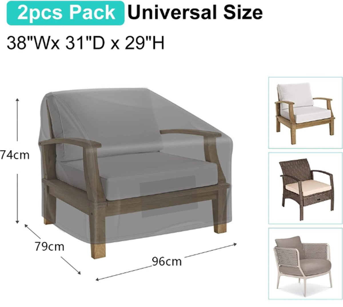 Waterproof Chair Cover - Set of 2 - Garden Chair Cover - Protective Cover for Garden Furniture - Garden Furniture Cover - Garden Chair Cover - 96 x 79 x 74 cm - For Outdoor Use in the Garden, Balcony or Terrace - Black - 210D Oxford Cloth - Waterproof - D